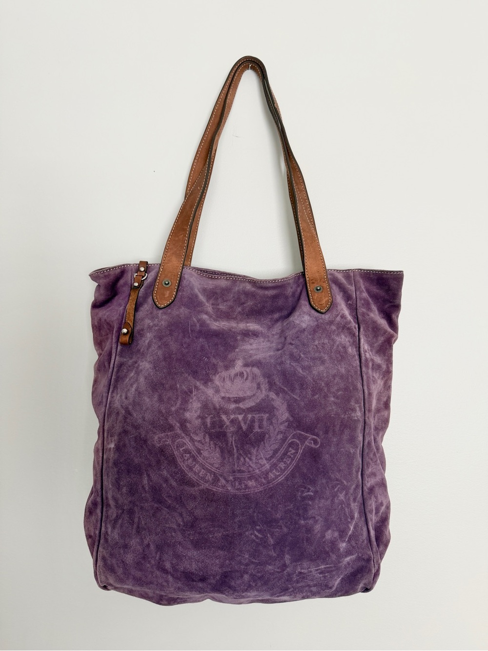 Lauren Ralph Lauren Putnam Signature Violet Purple Suede Leather Tote Bag Crest - Picture 2 of 16